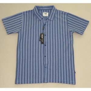 William Rast‎ Shirt Men’s XL Blue Button-Up Short Sleeve Striped Cotton Blend